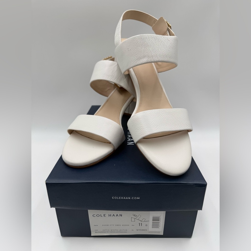 Cole Haan Avani City Leather Block Heel Sandals in Optic White size 11B Women’s